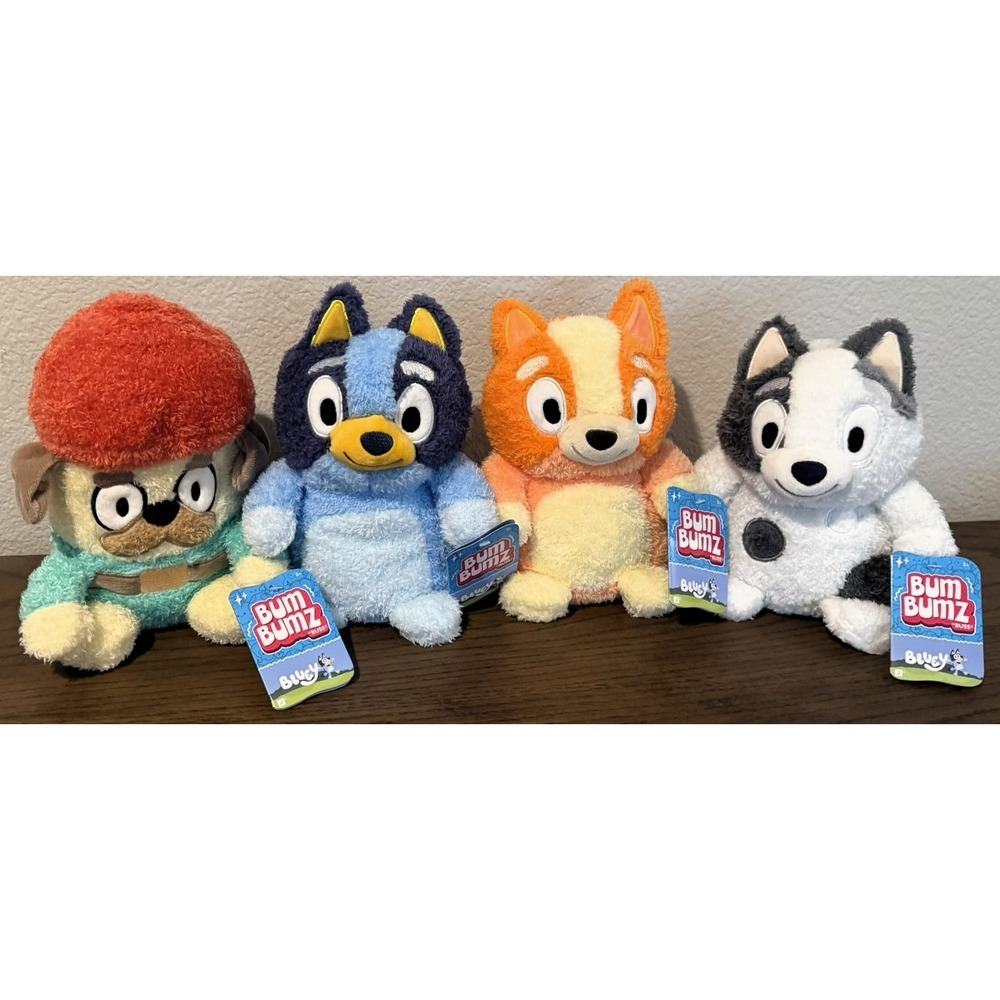 NWT Bluey BumBumz Plush Set of 4 Bluey Bingo Muffin Gnome 7.5" SAME DAY SHIPPING